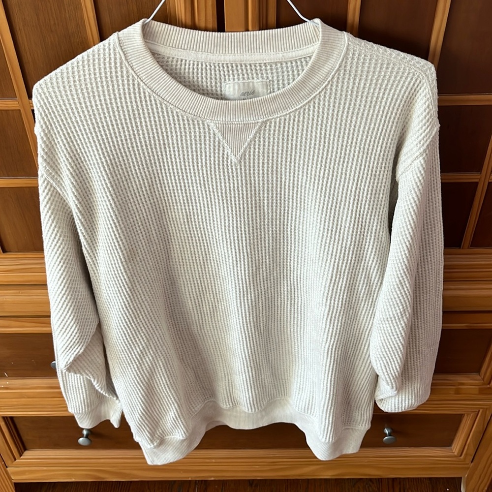 Cream waffle knit oversized long sleeve aerie